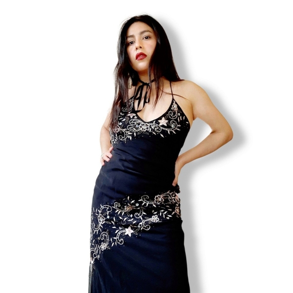 Vintage Dresses & Skirts - Vintage embroidered beaded floral strappy dress